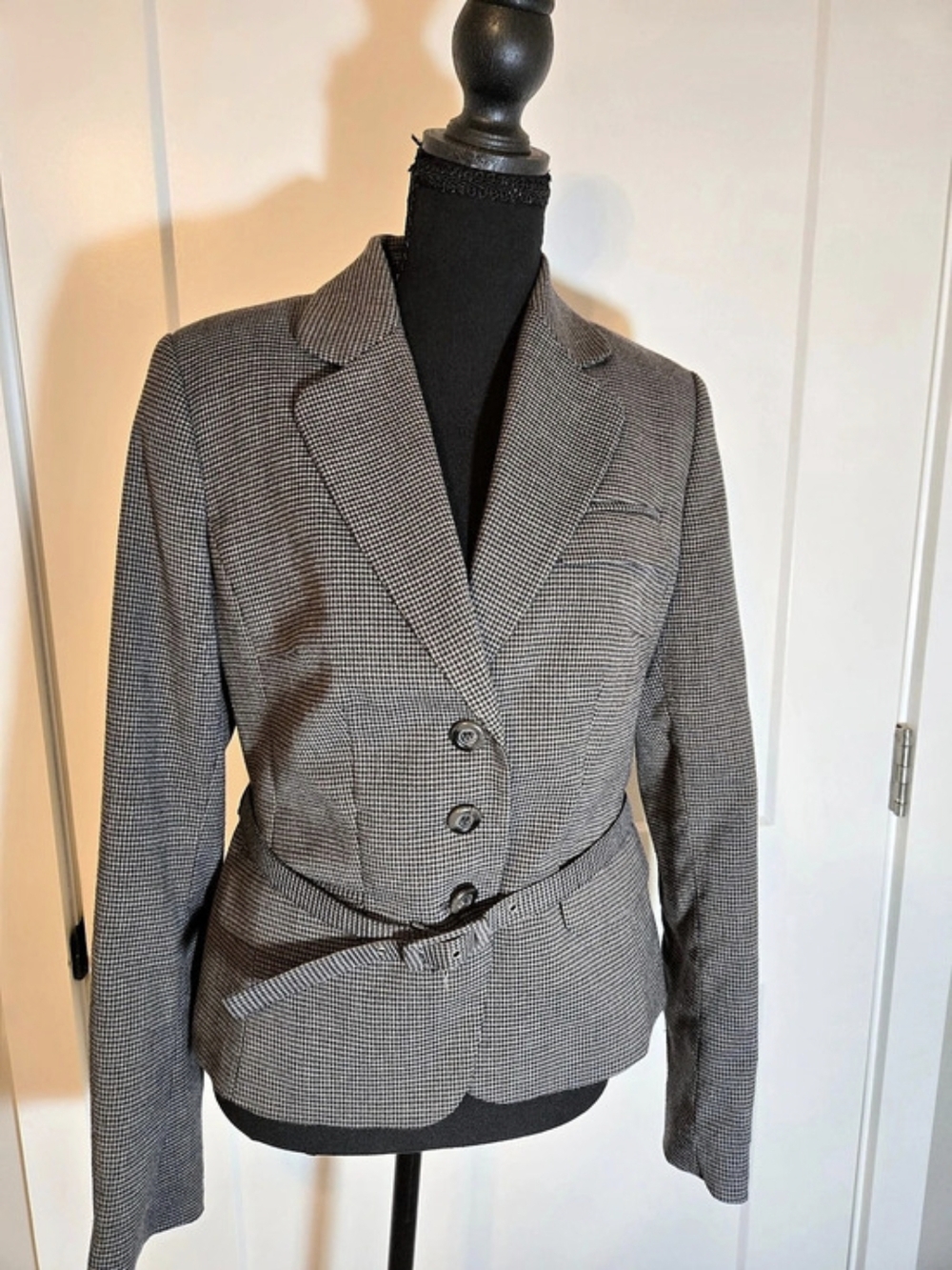 H&M 2-Piece Houndstooth Pantsuit Set Blazer Jacket & Wide Leg Trousers Size 10